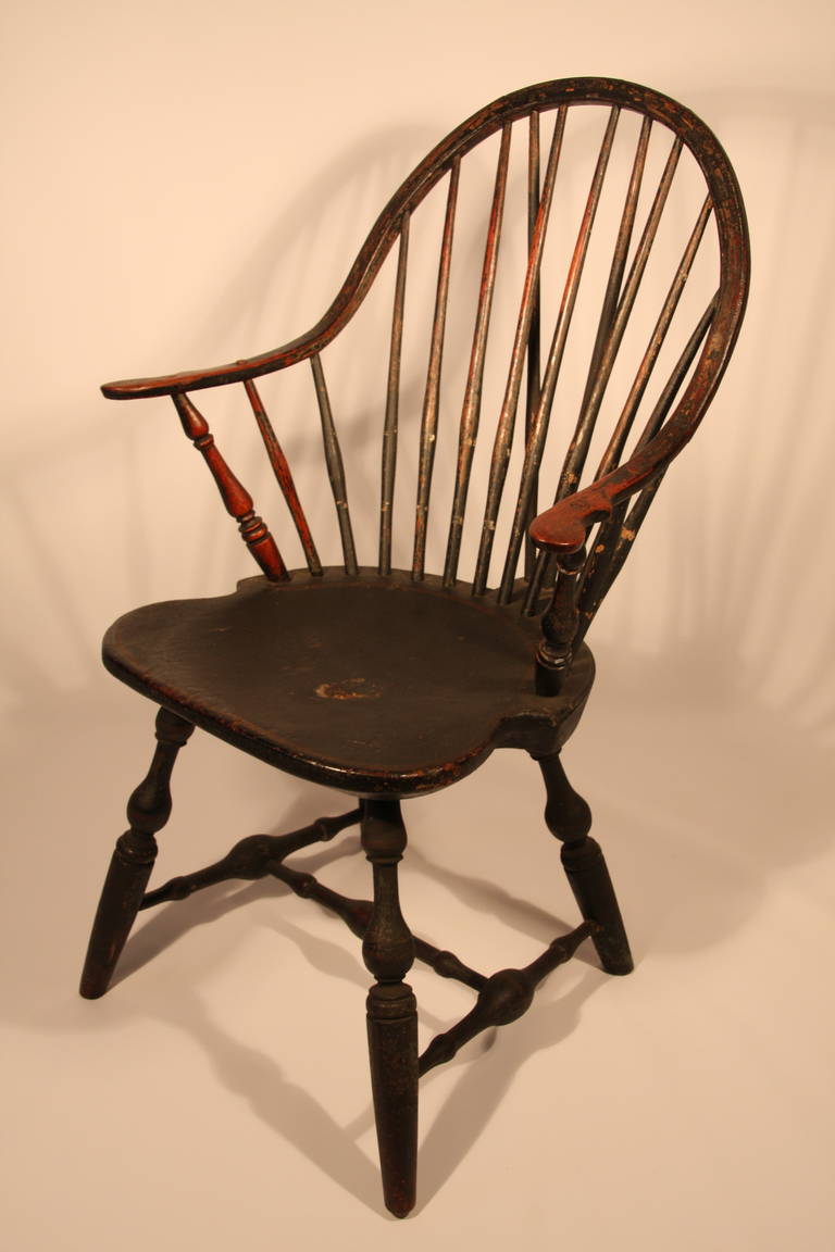 Country 18th Century Connecticut Continuous Windsor Armchair, Signed E.B. Tracy