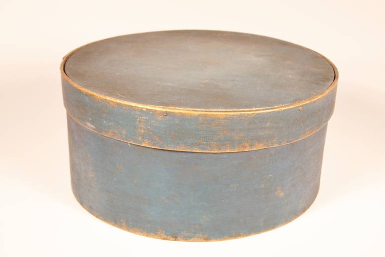 Country 19th Century New England Wooden Pantry Box in Original Blue Paint