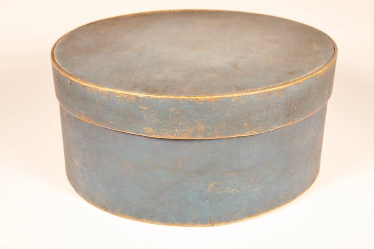 American 19th Century New England Wooden Pantry Box in Original Blue Paint
