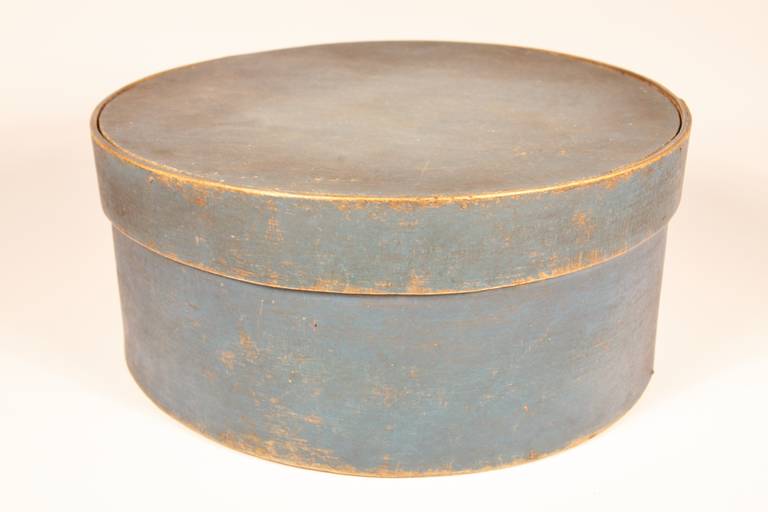 Painted 19th Century New England Wooden Pantry Box in Original Blue Paint