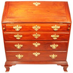 18th Century Chippendale Shell-Carved and Figured Mahogany Slant Front Desk