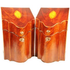 Antique Pair of Sheraton Serpentine Front Knife Boxes