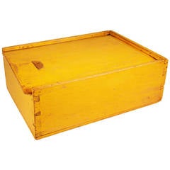 19th Century New England Slide Top Wooden Storage Box in Chrome Yellow Paint