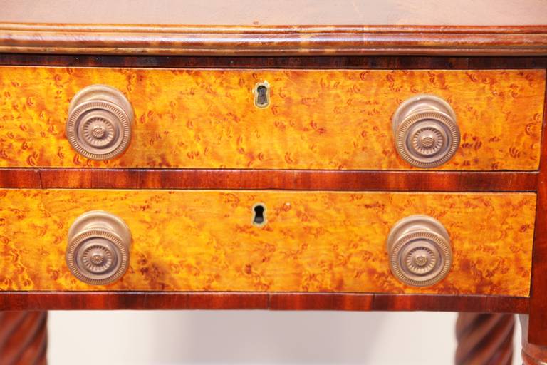 19th Century Sheraton Mahogany Work Table with Birdseye Maple Drawers 1