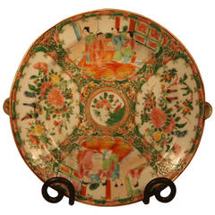 19th Century Chinese Rose Medallion Hot Water Plate