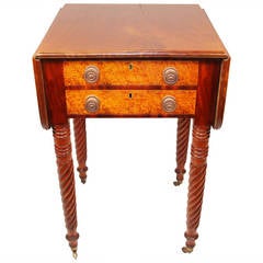 19th Century Sheraton Mahogany Work Table with Birdseye Maple Drawers