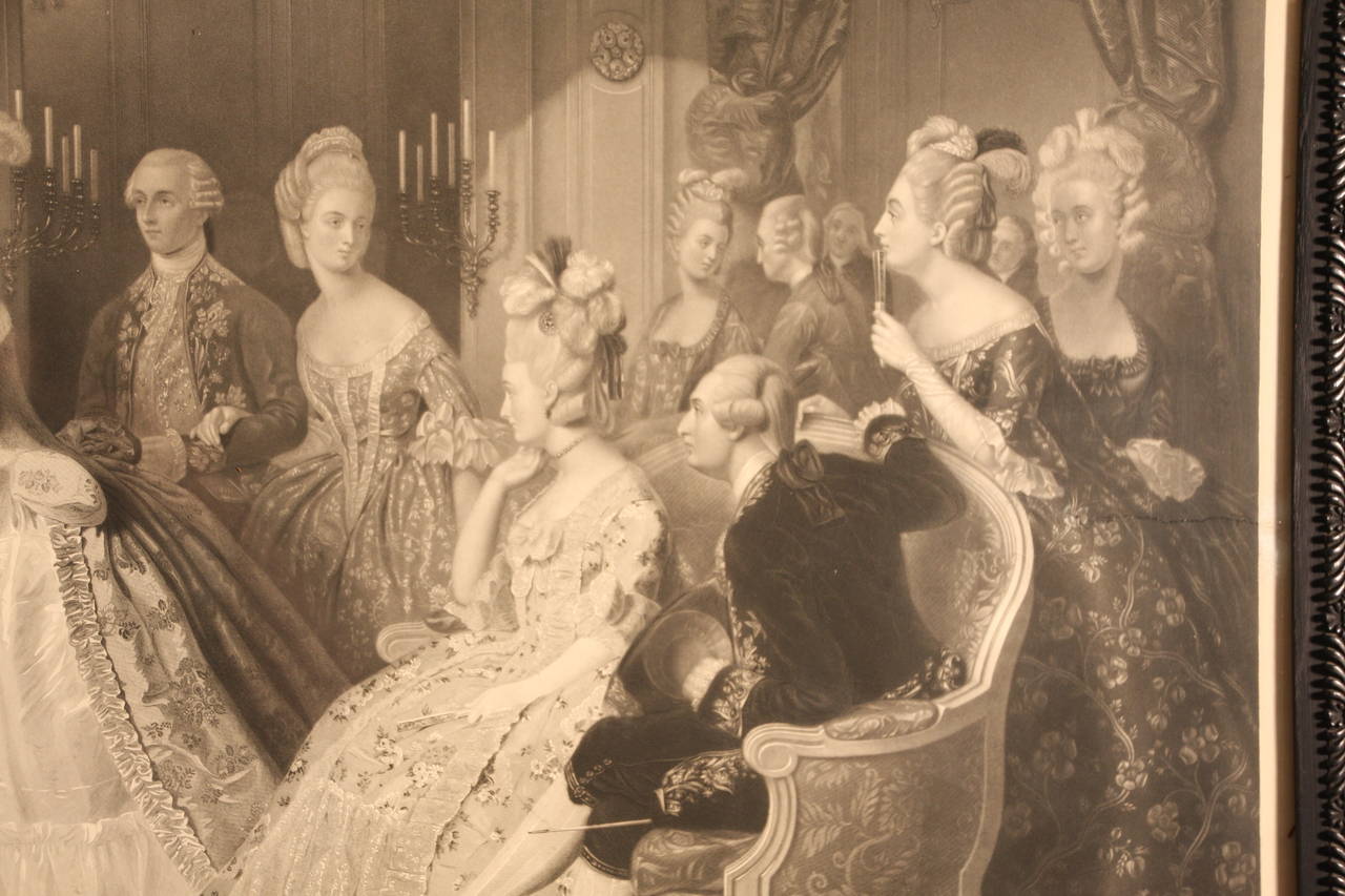British Black and White Print of Franklin's Reception at the Court of France, 1778