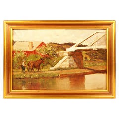 Antique George W. Maynard Oil on Canvas, "Landscape with Barn"