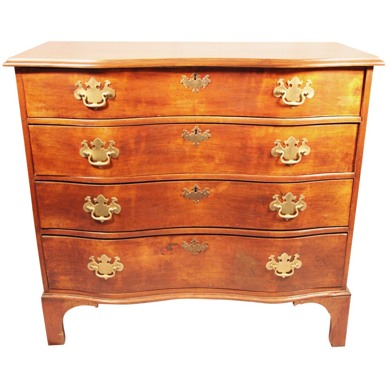 Mid-18th Century New England Maple Oxbow Chest of Drawers