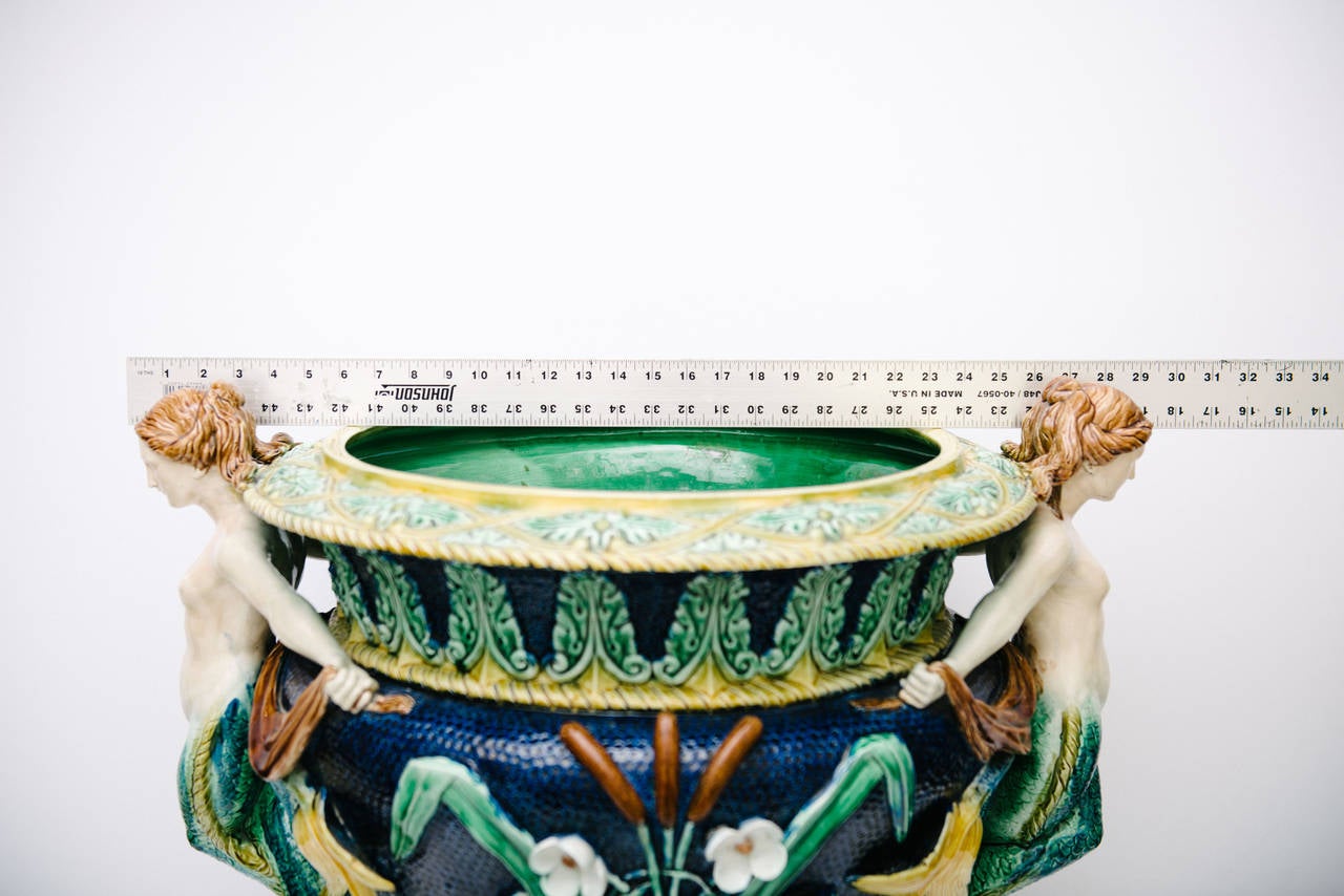 20th Century Monumental  Mermaid Majolica Jardiniere