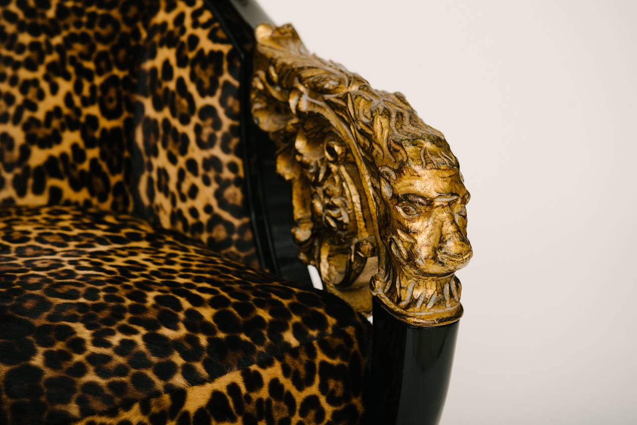 Empire Black Lacquered and Giltwood Leopard Bergere