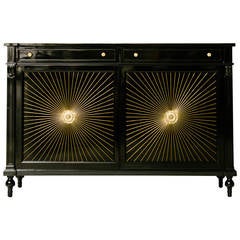 Vintage Black Lacquered Louis XVI Console Cabinet