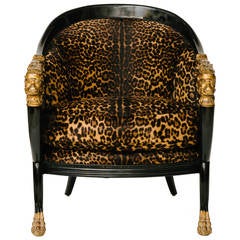 Retro Black Lacquered and Giltwood Leopard Bergere