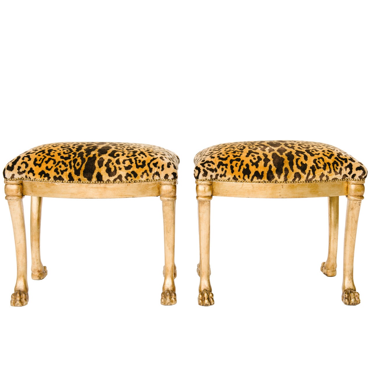 Pair of Gilt Leopard Ottomans