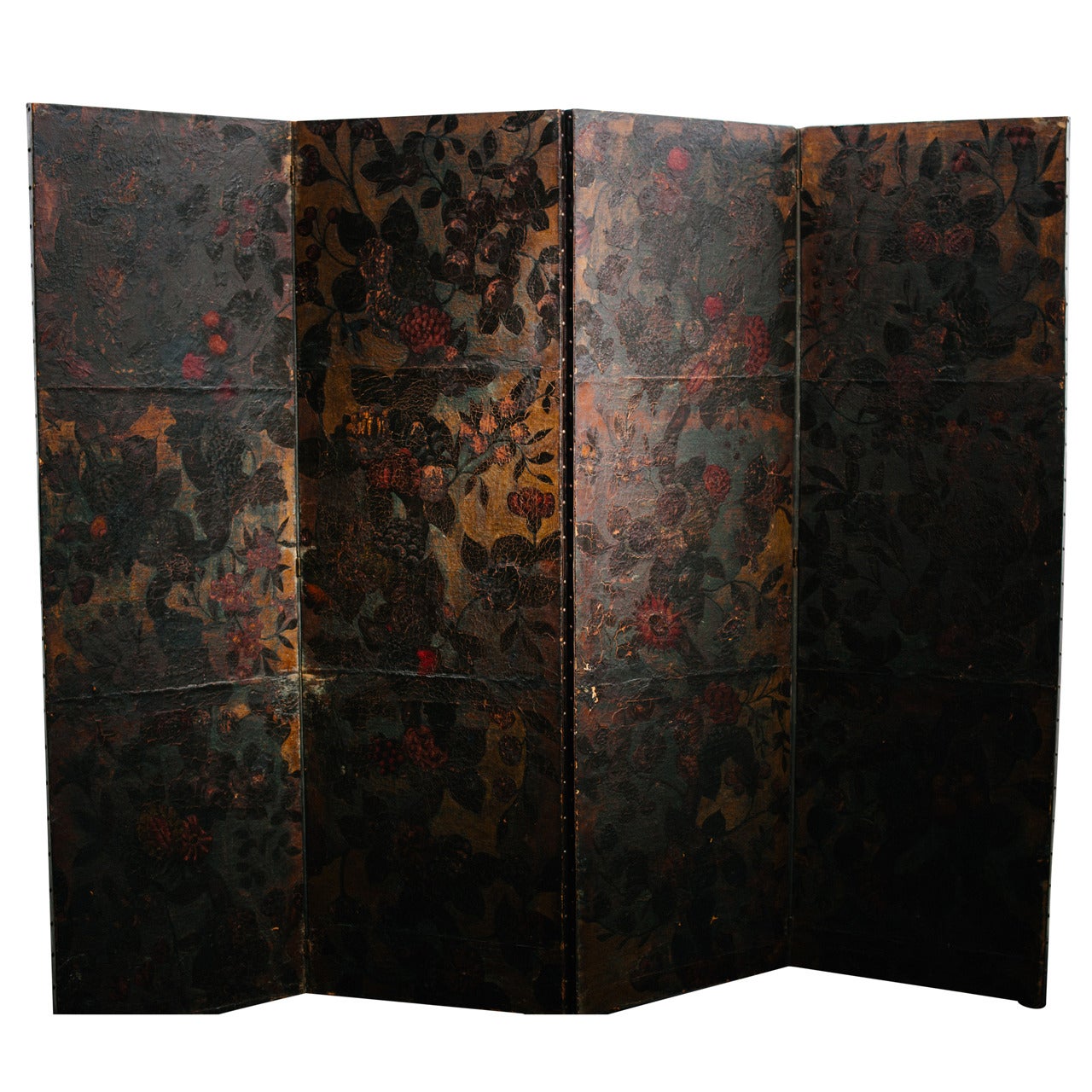 18th Century Painted Leather Screen