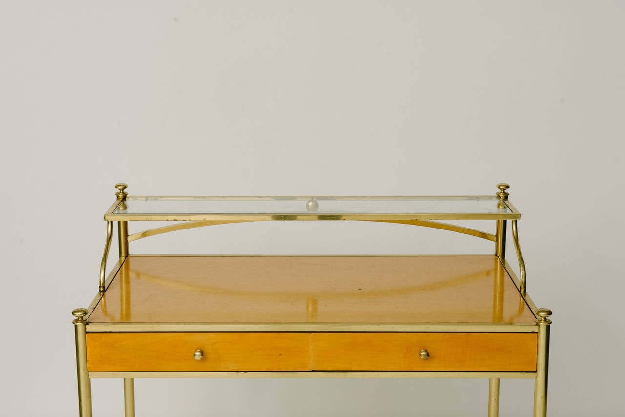 Mid-Century Modern Mid Century French Brass and Sycamore Vanity