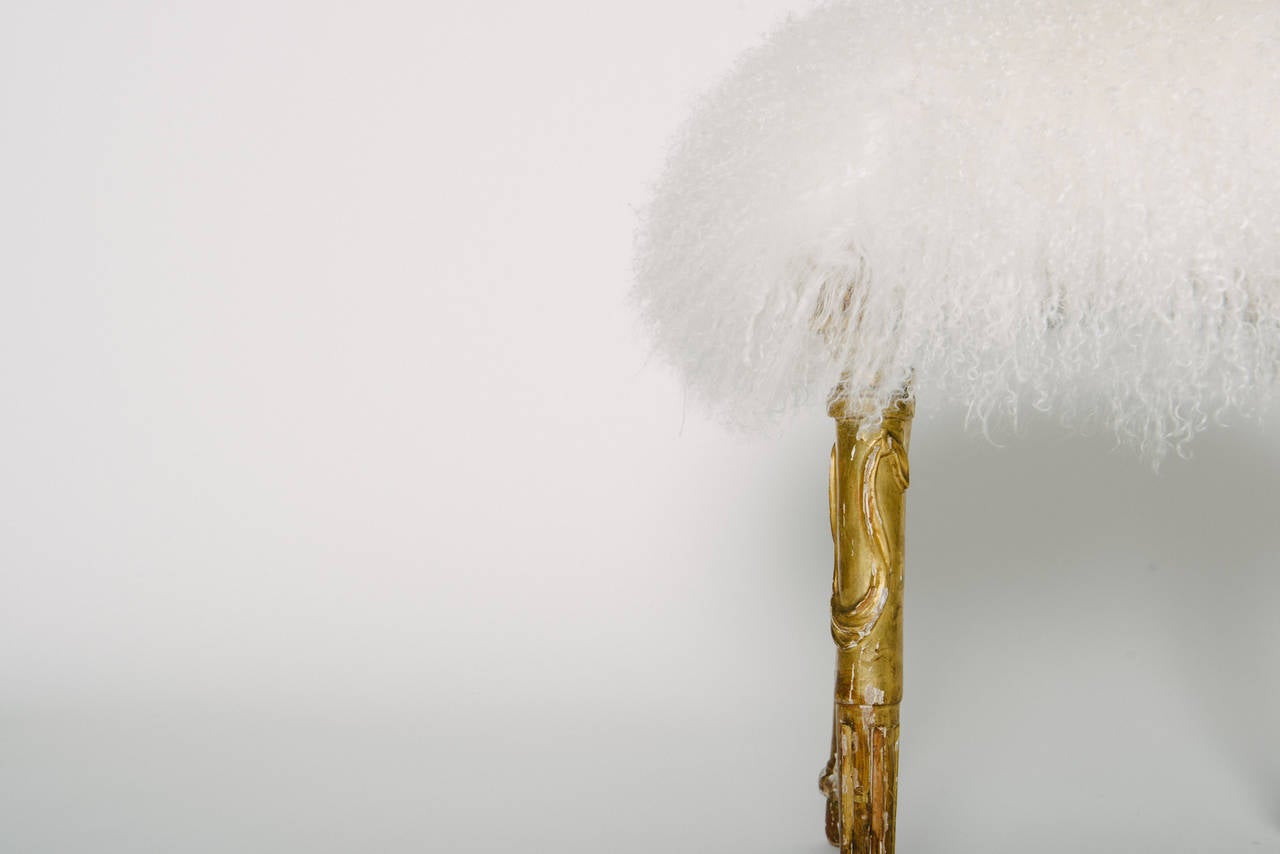 Pair of 19th Century Louis XVI Style Giltwood Mongolian Hair Hide Tabourets