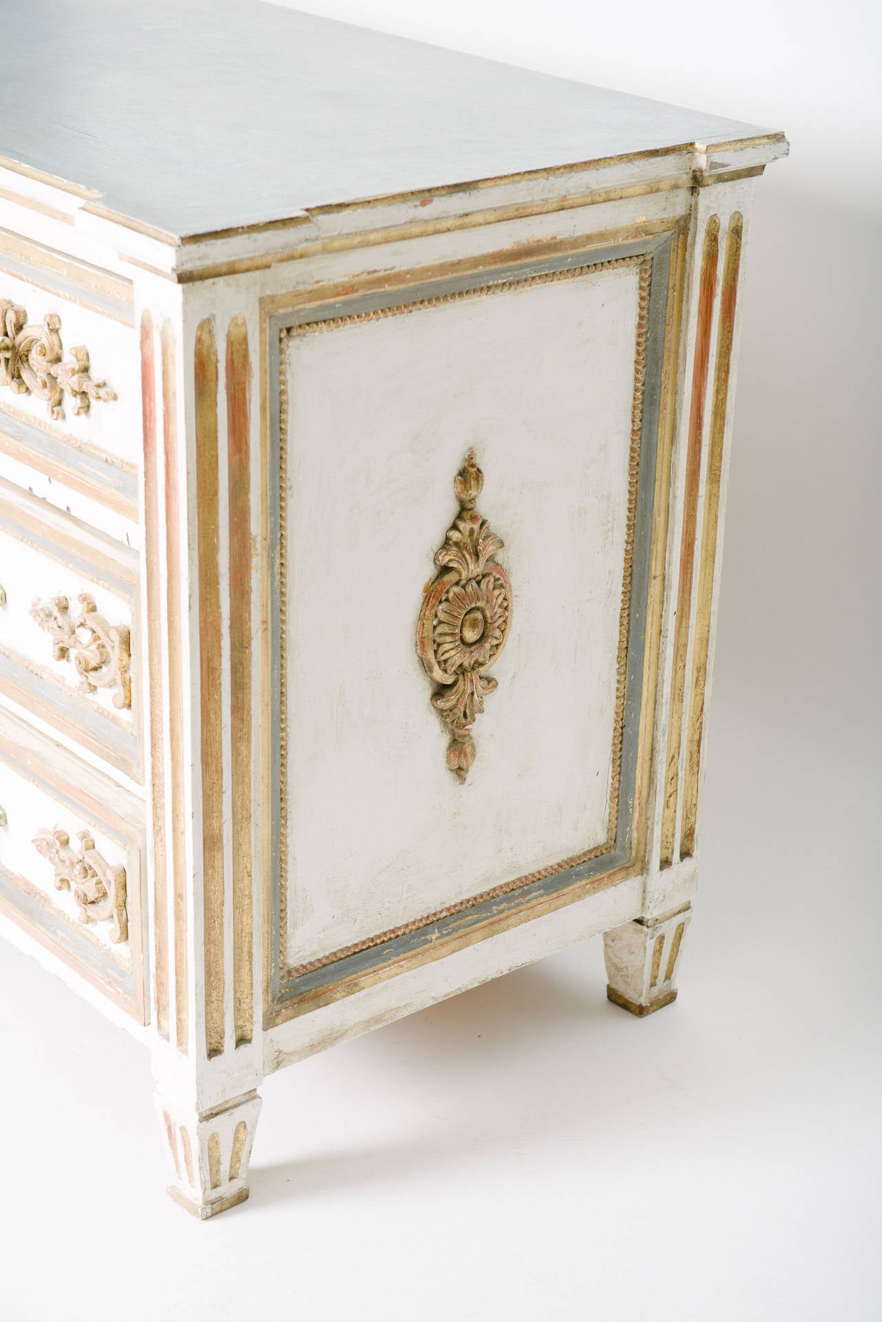Italian Late 18th-Early 19th Century Painted and Parcel-Gilt Louis XVI Style Commode
