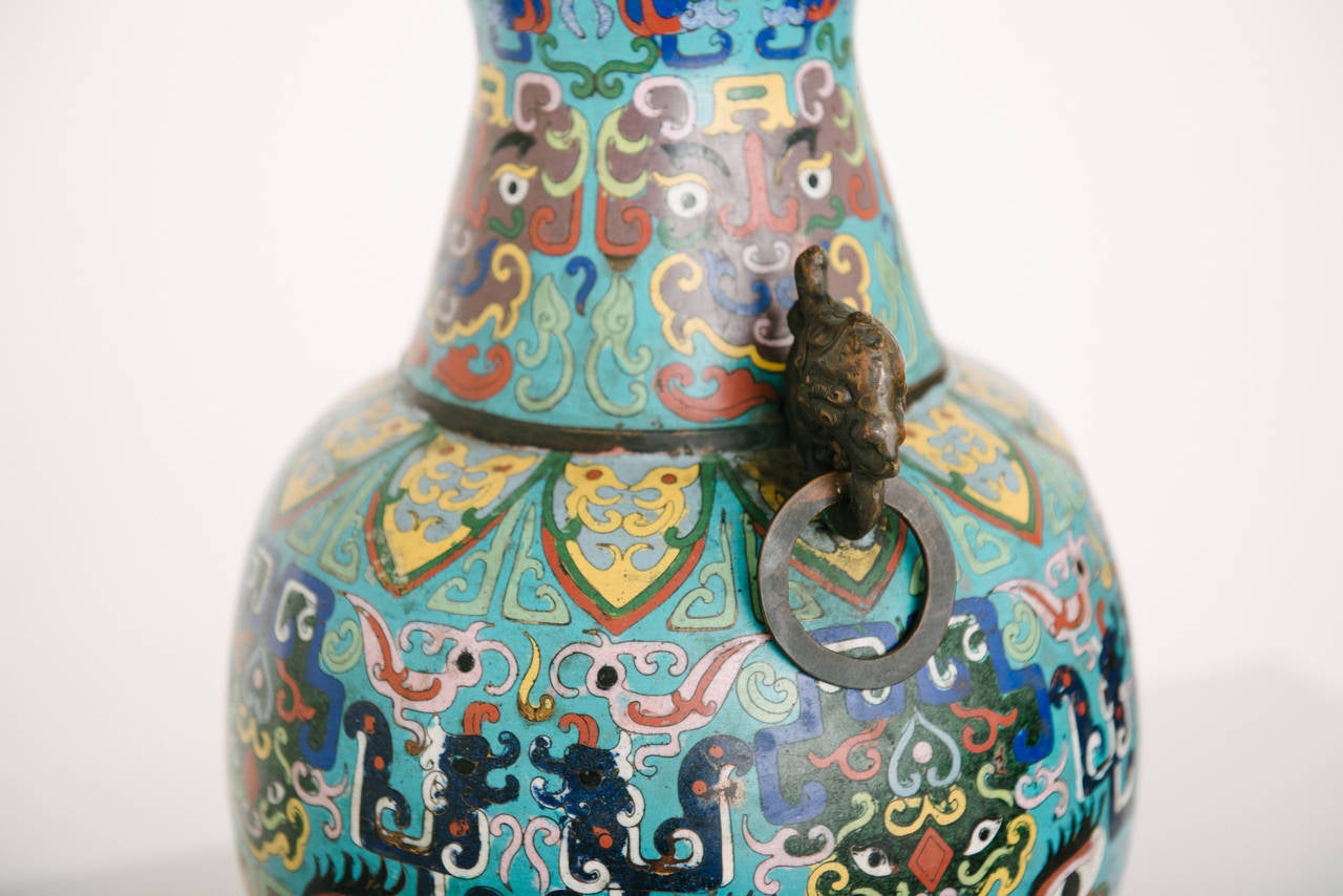 Enamel Pair of 19th Century Chinese Cloisonné Vases