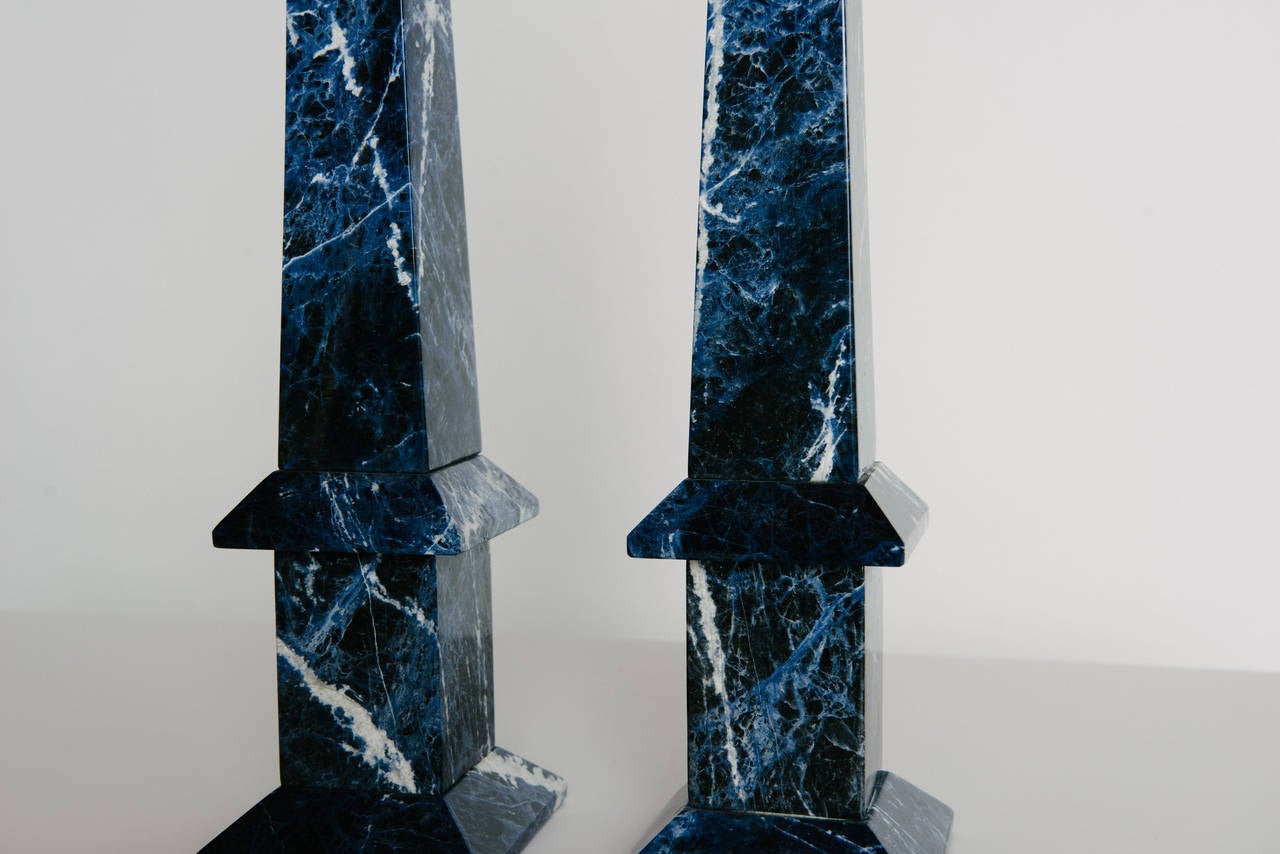 Pair of Tall Sodalite Obelisks