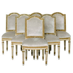 Set of Six 19th Century Neoclassical Style Parcel Gilt Dining Chairs