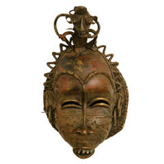 Early 20th Century African Tikar Bronze Decorative Tribal Art Style Bronze Face