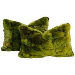 Chartreuse Dyed Rex Rabbit Fur Pillow