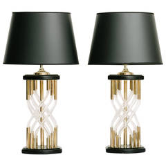 Pair of Vintage Braided Lucite and Brass Lamps