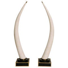 Pair of Standing Tessellated Stone Tusks 69"H