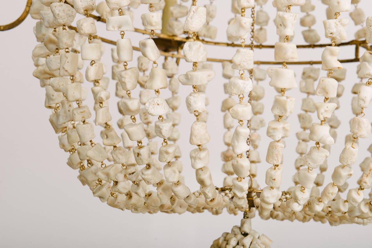 Custom Six-Light Polished Branch Coral Beaded Chandelier In Excellent Condition In Houston, TX