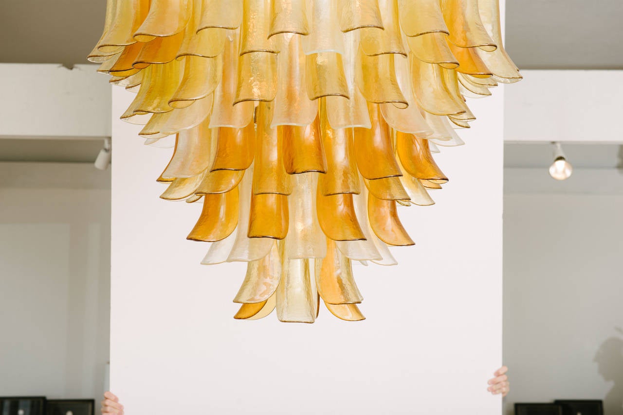 Midcentury Italian tricolor glass chandelier by Barovier.