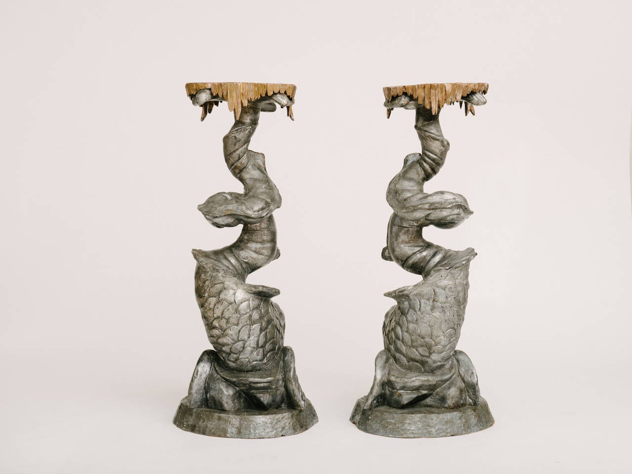 Neoclassical Revival Pair of Venetian Grotto Dolphin Pedestals