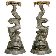 Pair of Venetian Grotto Dolphin Pedestals 2