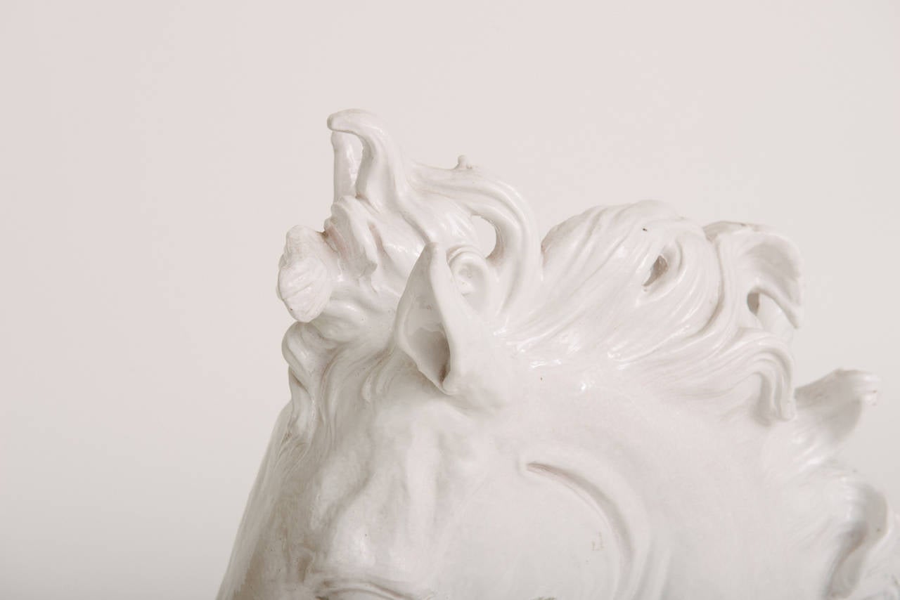 Italian Glazed Terra Cotta Horse Head on Plinth For Sale 1