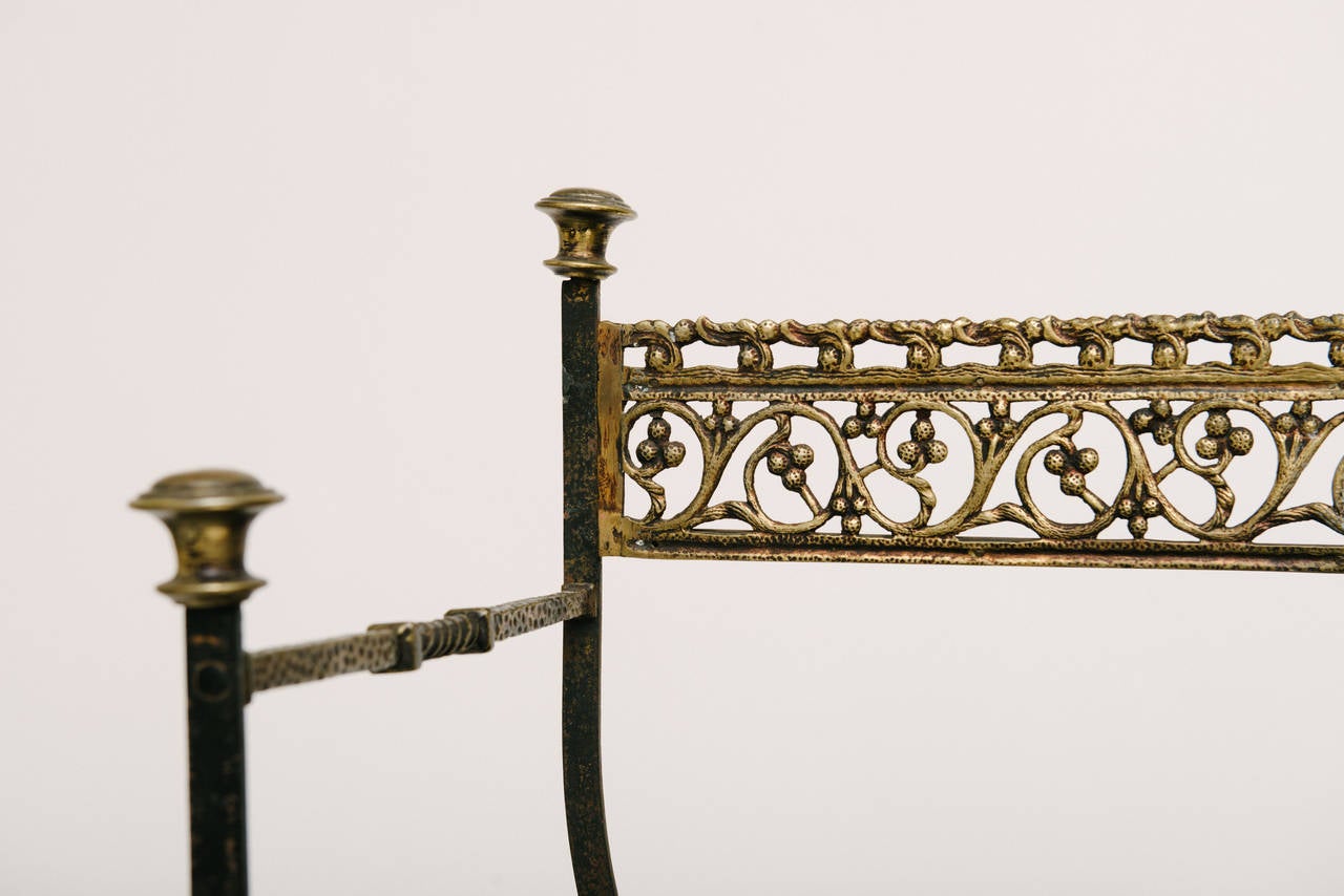 Cast 1920s Gilt Iron and Bronze Savonarola Chair Attributed to Oscar Bach