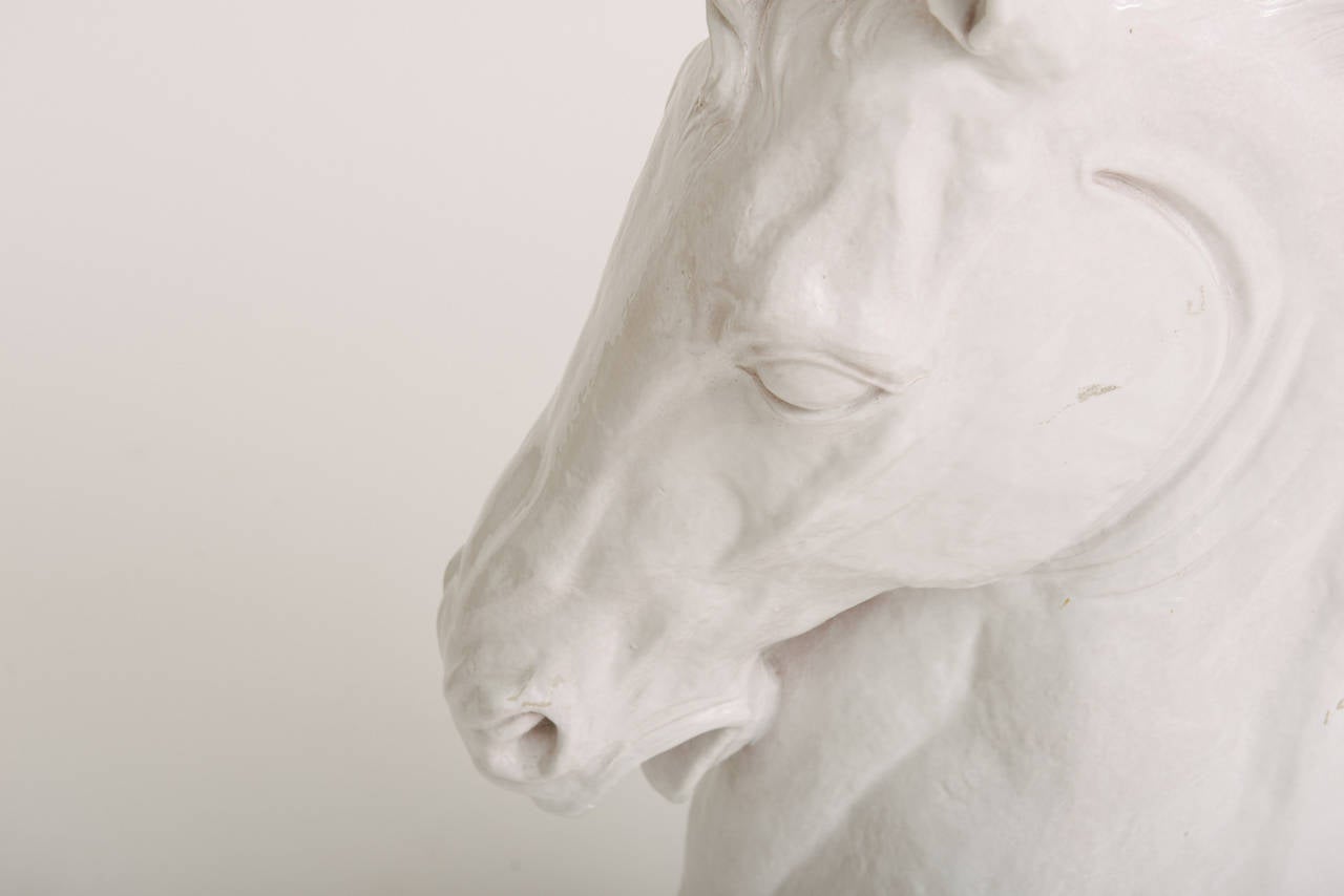 20th Century Italian Glazed Terra Cotta Horse Head on Plinth For Sale