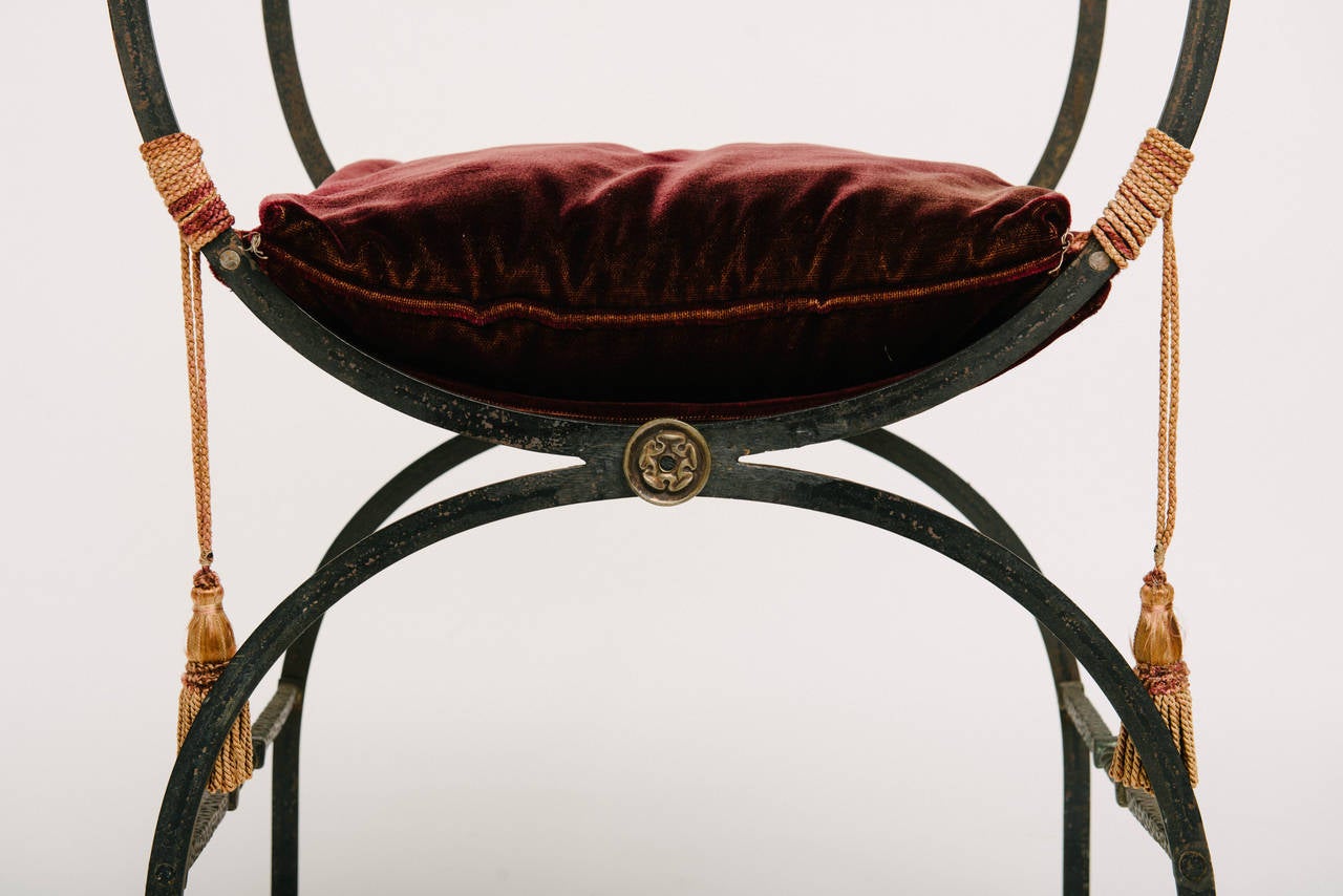 American 1920s Gilt Iron and Bronze Savonarola Chair Attributed to Oscar Bach