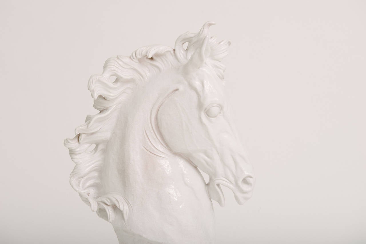 Italian Glazed Terra Cotta Horse Head on Plinth In Good Condition For Sale In Houston, TX