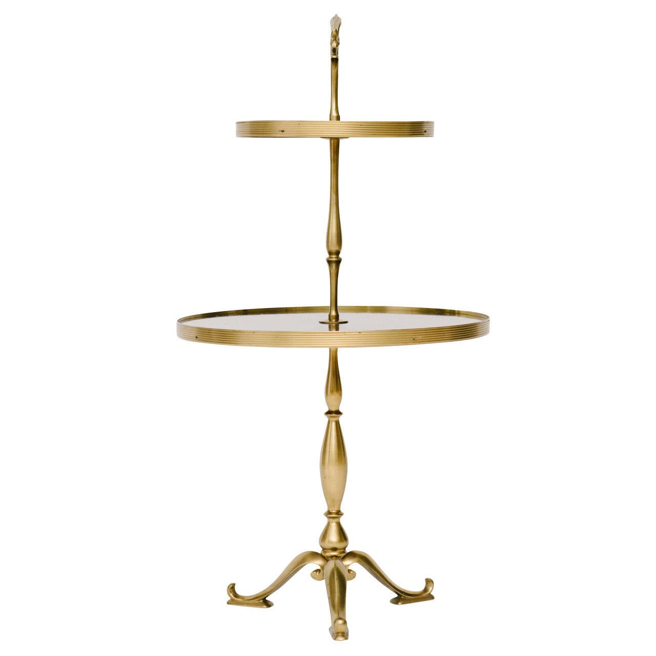 Chic Mid-Century Italian two-tiered brass and wood side table.