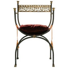 1920s Gilt Iron and Bronze Savonarola Chair Attributed to Oscar Bach