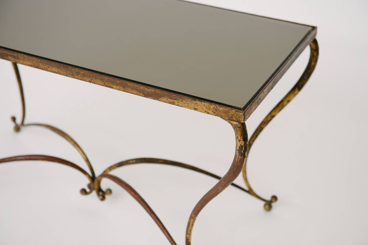 French Gilt Iron Cocktail Table with Mirrored Top
