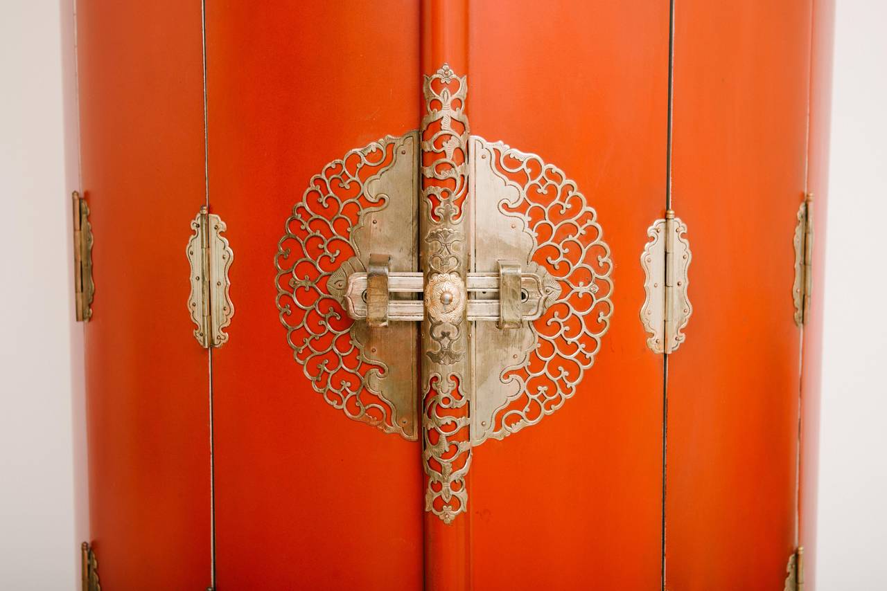A rare and beautiful vintage mandarin red pagoda display cabinet 93