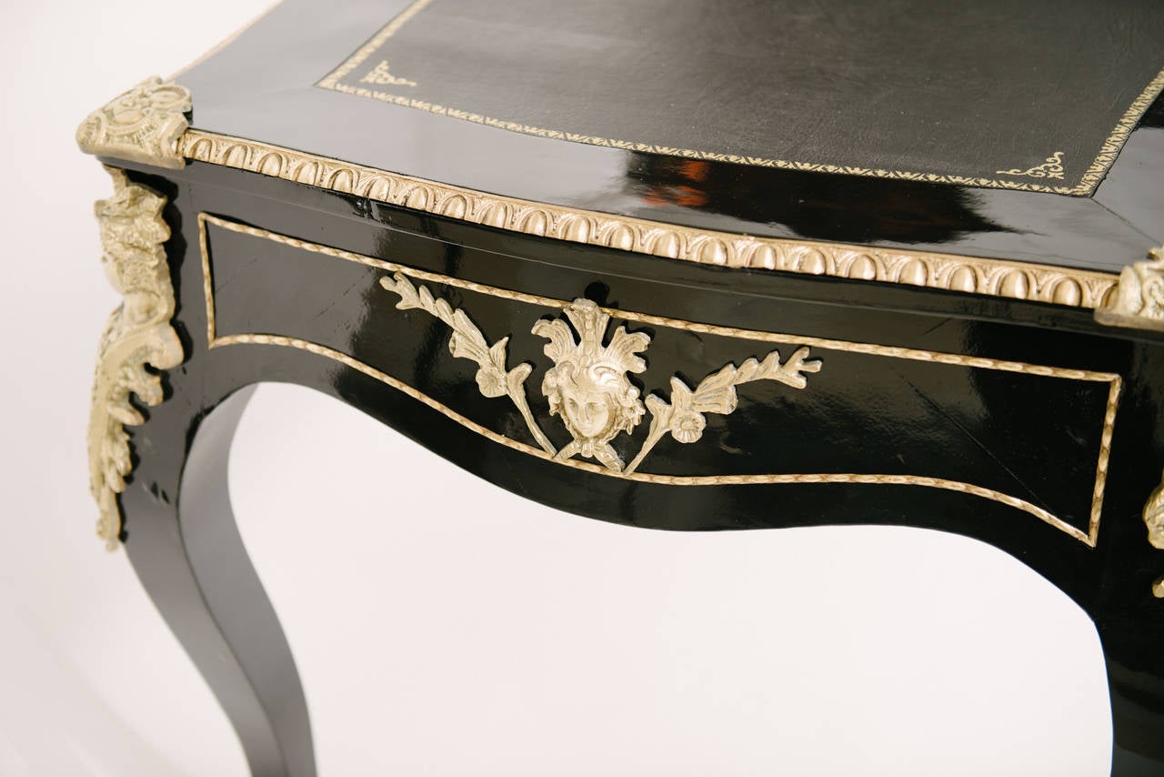 20th Century Black Lacquered Louis XV Style Bureau Plat