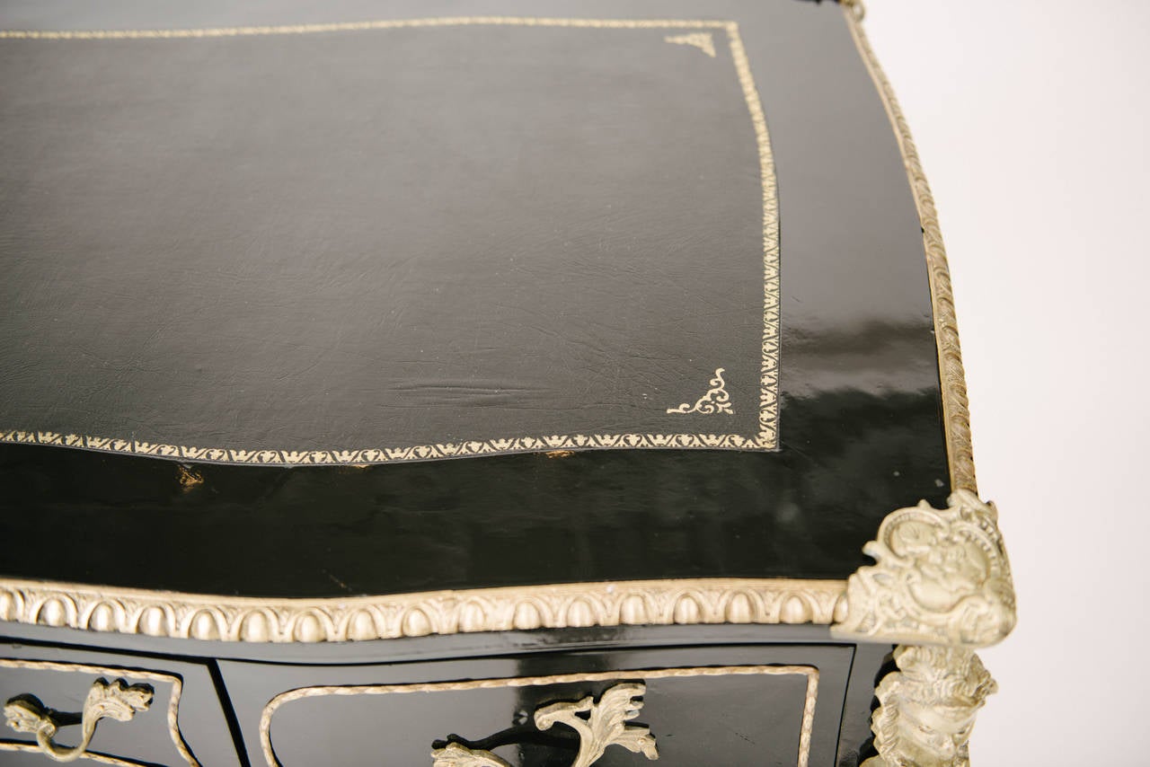 Bronze Black Lacquered Louis XV Style Bureau Plat