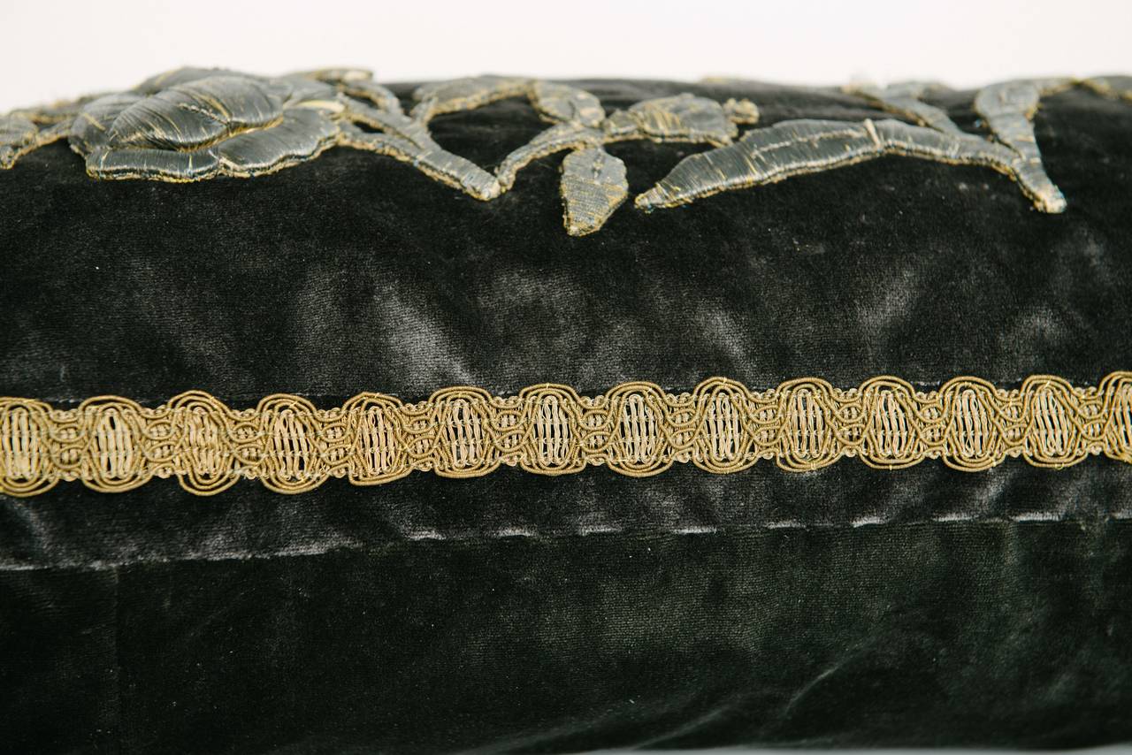 Contemporary Silk Velvet and 19th Century Metallic Embroidered Appliqué Pillow