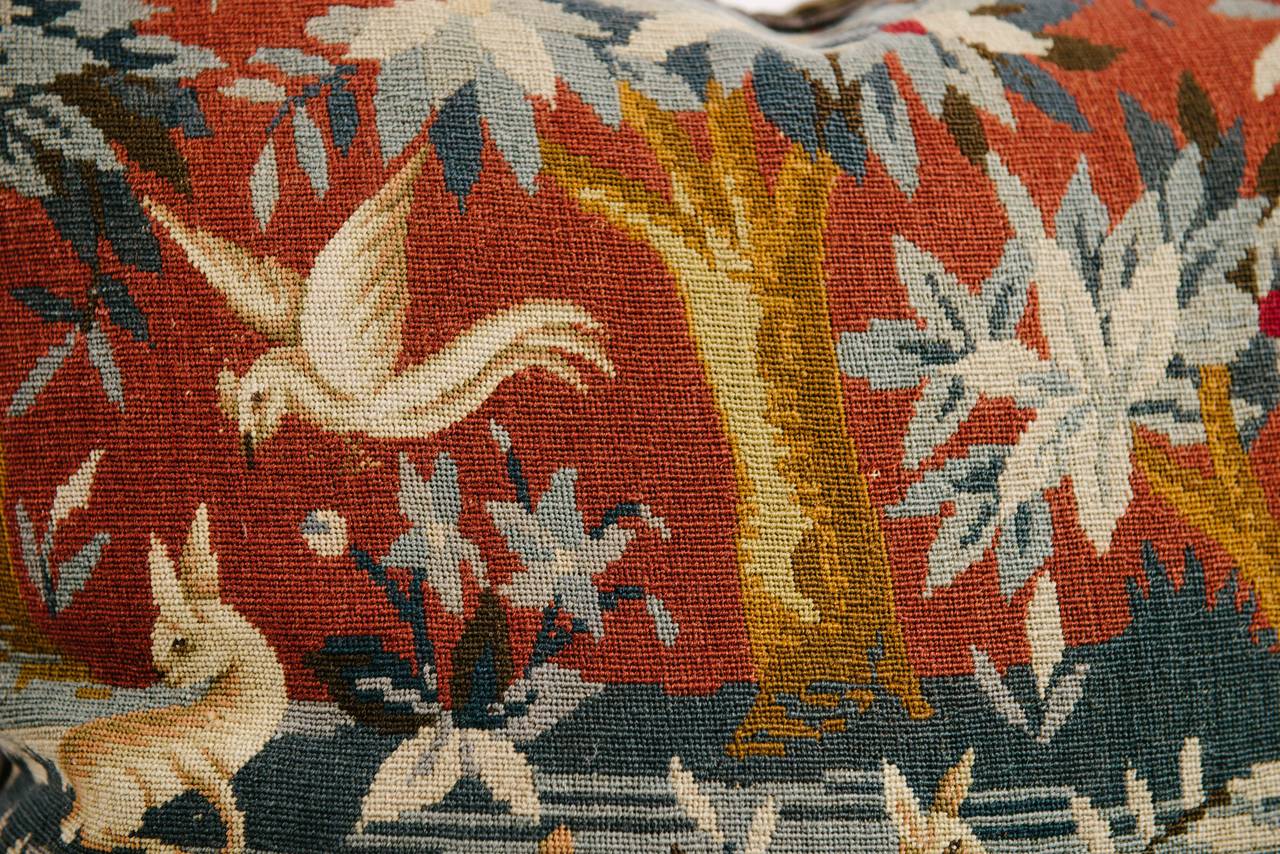 Leather 19th Century Needlepoint Tapestry Pillow  25