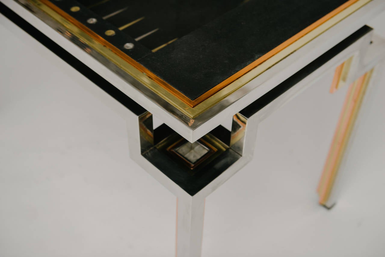 Tri-Metal Backgammon Table by Alain Delon for Maison Jansen For Sale 1