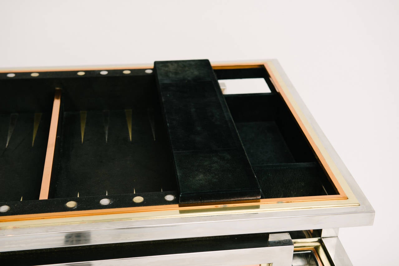 French Tri-Metal Backgammon Table by Alain Delon for Maison Jansen For Sale