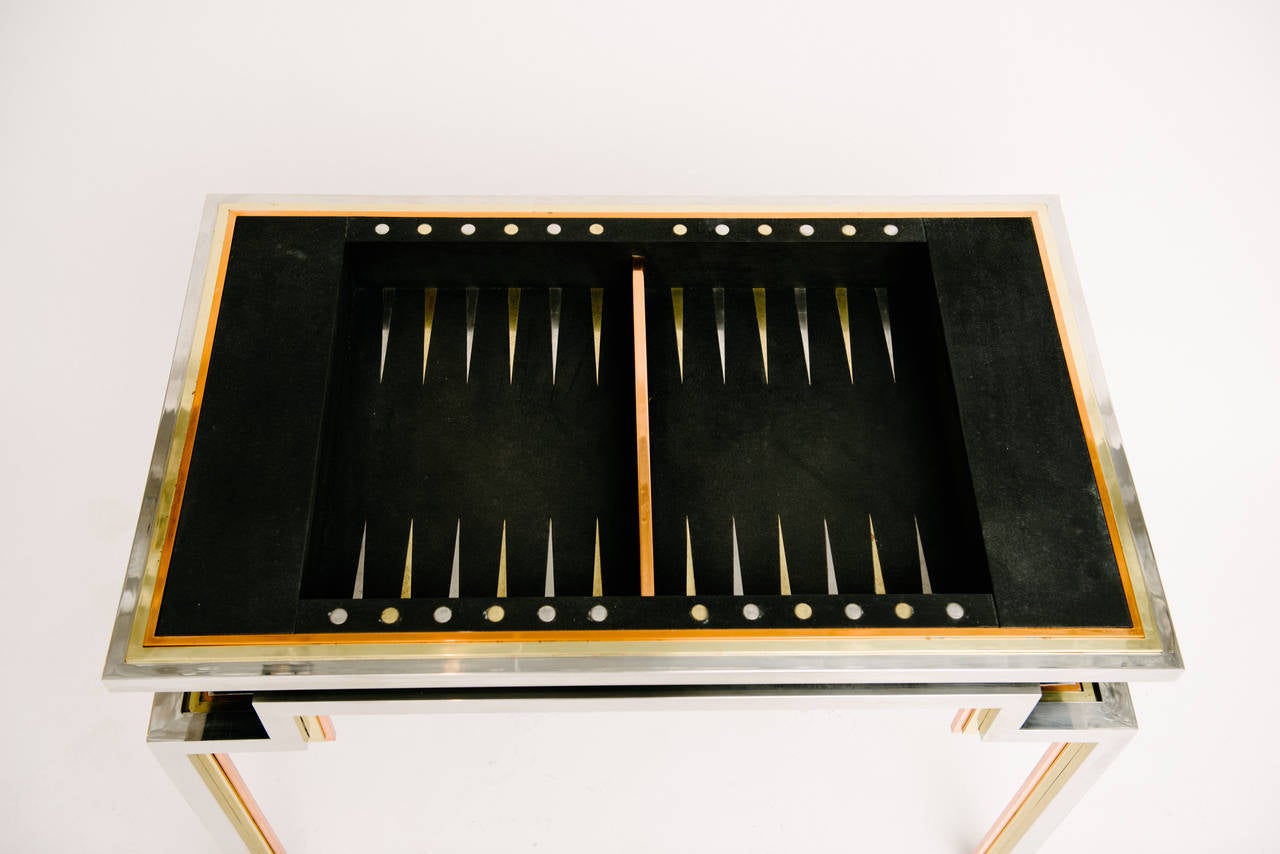 Modern Tri-Metal Backgammon Table by Alain Delon for Maison Jansen For Sale