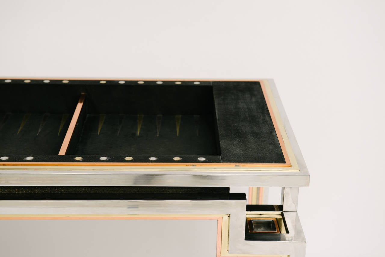 Tri-Metal Backgammon Table by Alain Delon for Maison Jansen In Good Condition For Sale In Houston, TX